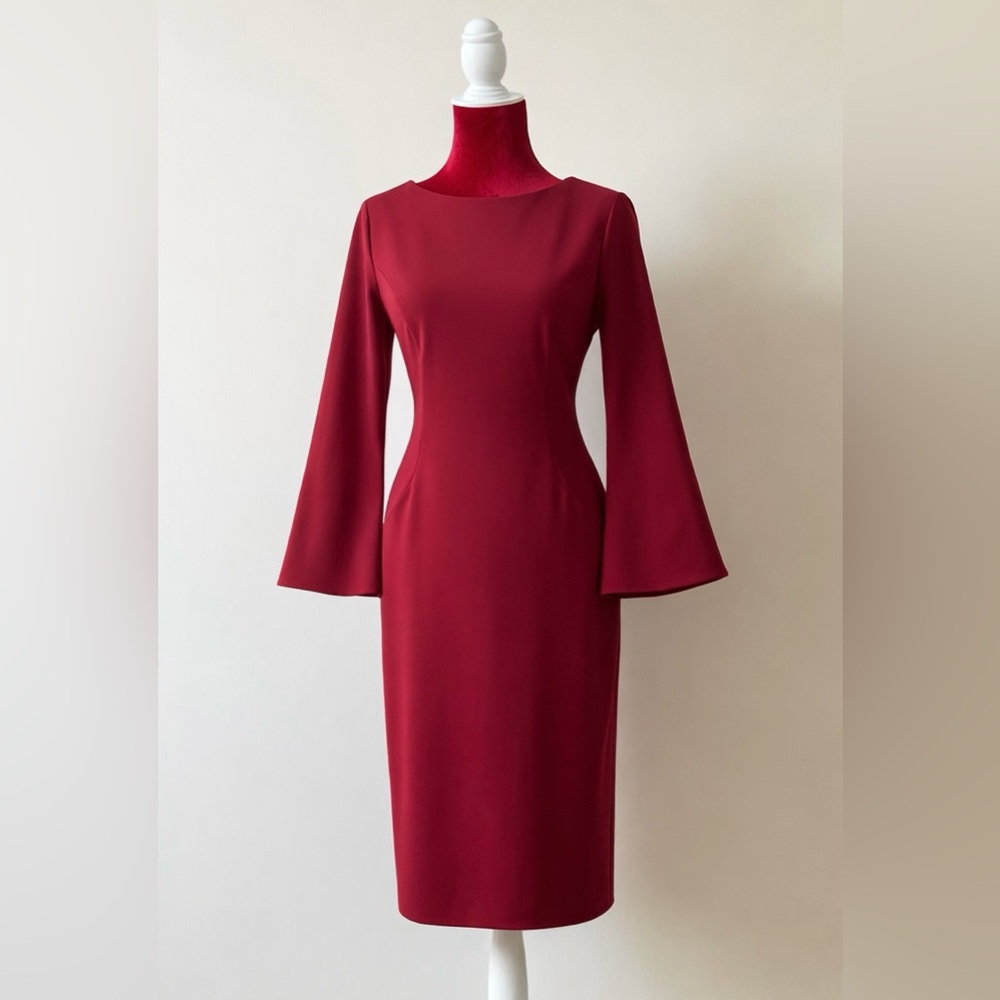 CALVIN KLEIN NWOT Red Bell Split Sleeve Sheath Dress Size 12 Stunning! - Picture 3 of 5